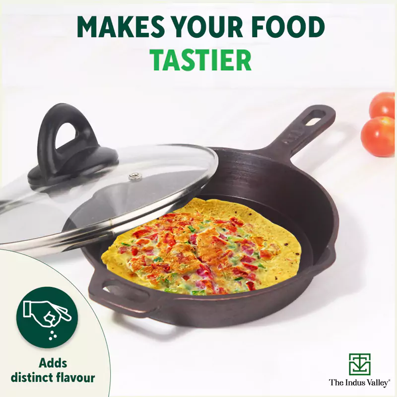 Super Smooth Cast Iron Fry Pan with Glass Lid 1.3/1.7L, 100% Pure, Toxin-free, Pre-seasoned, Induction, Naturally Nonstick - Image 9