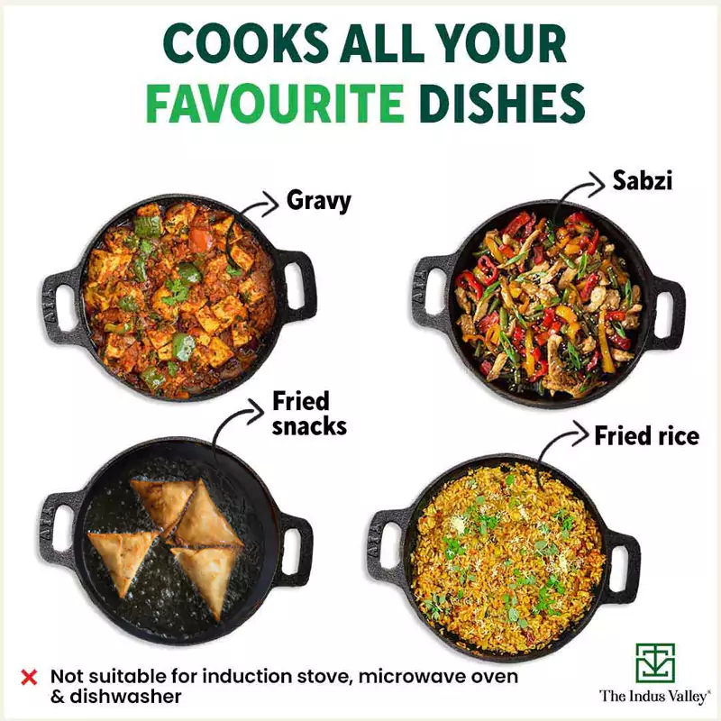Super Smooth Cast Iron Kadai 2.5L, Pre-seasoned, Naturally Nonstick, 100% Pure, Toxin-free, Free  110 Spatula 25.4cm - Image 10