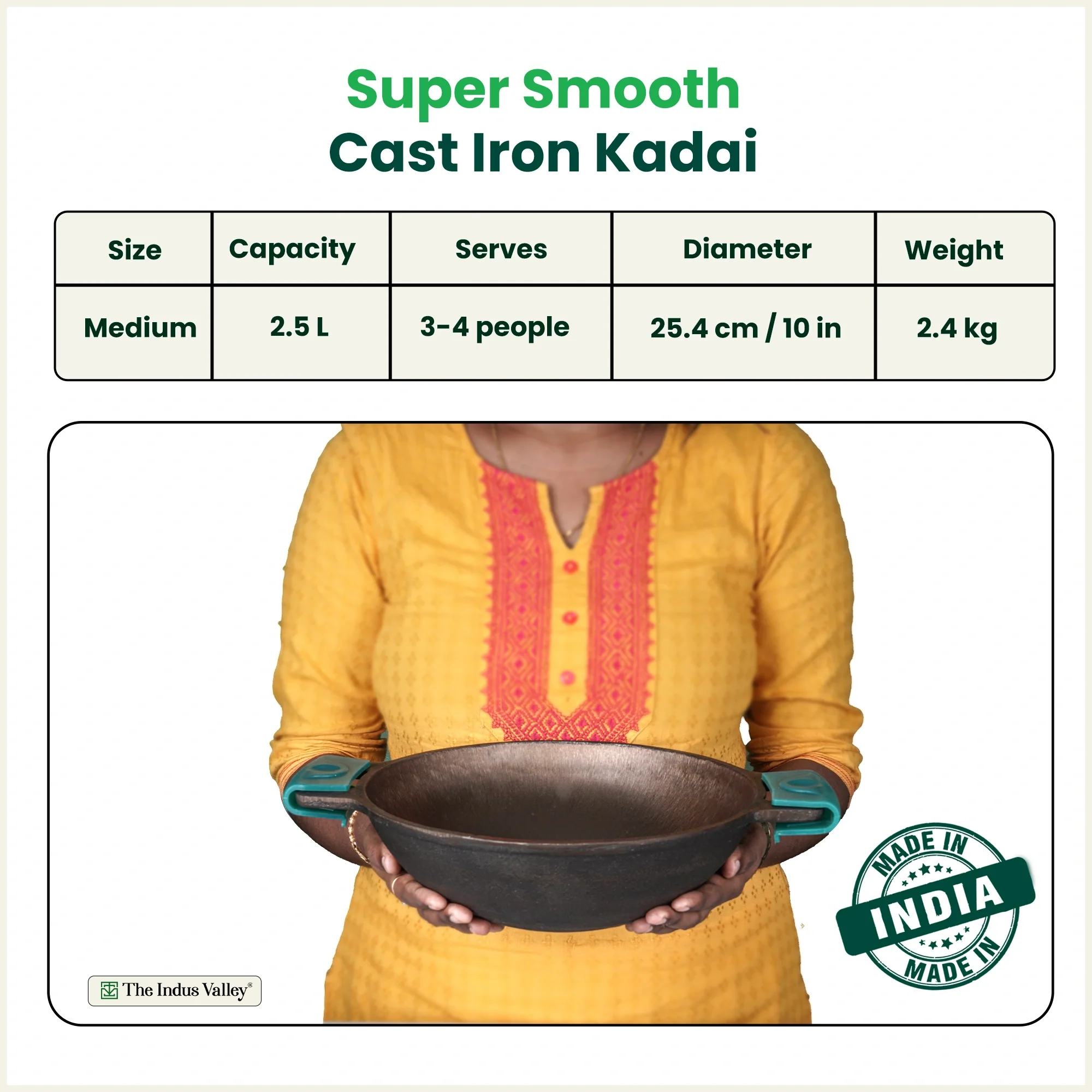 Super Smooth Cast Iron Kadai 2.5L 2.4Kg, Naturally Non-stick, Premium Quality, Toxin-free - Image 2