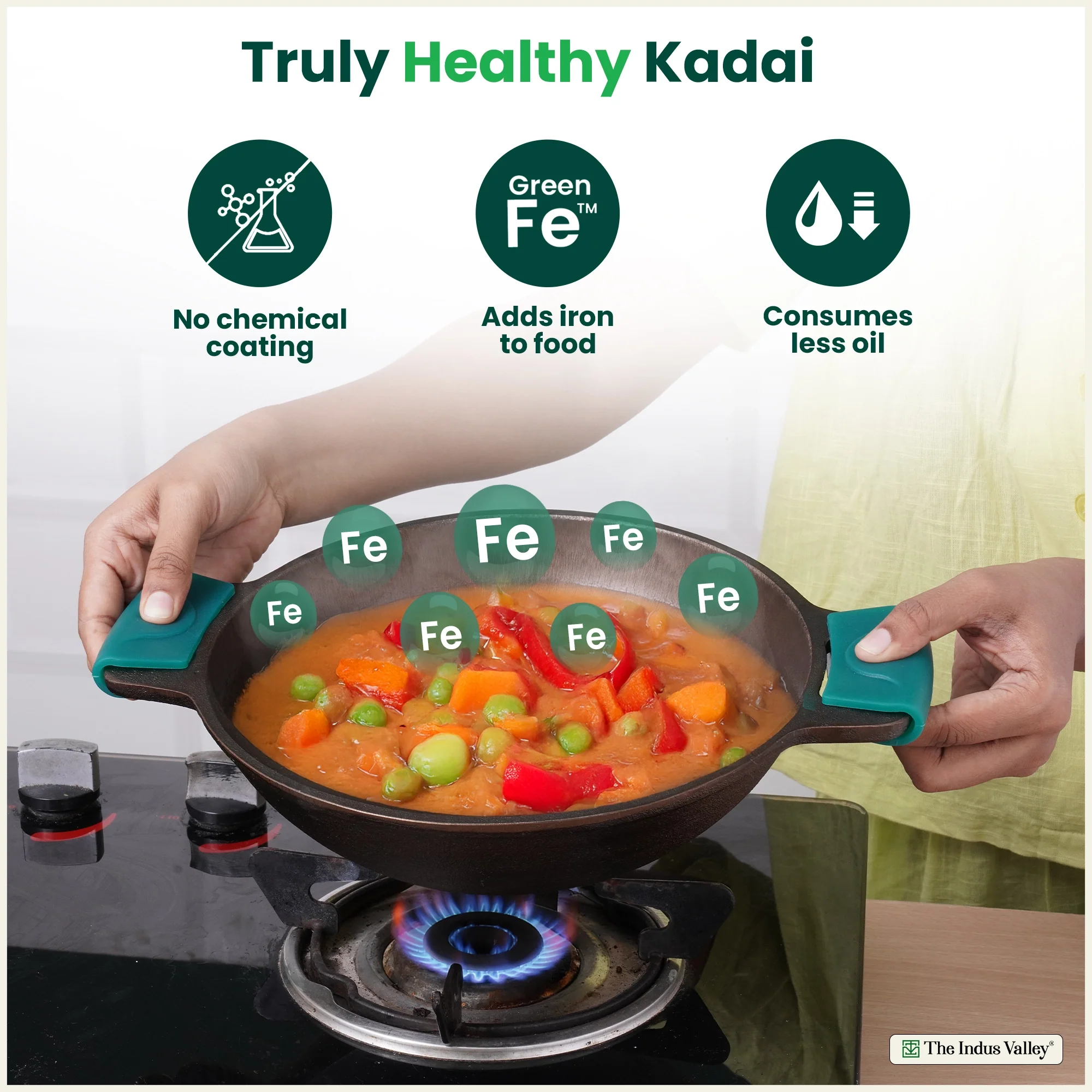 Super Smooth Cast Iron Kadai 2.5L 2.4Kg, Naturally Non-stick, Premium Quality, Toxin-free - Image 3