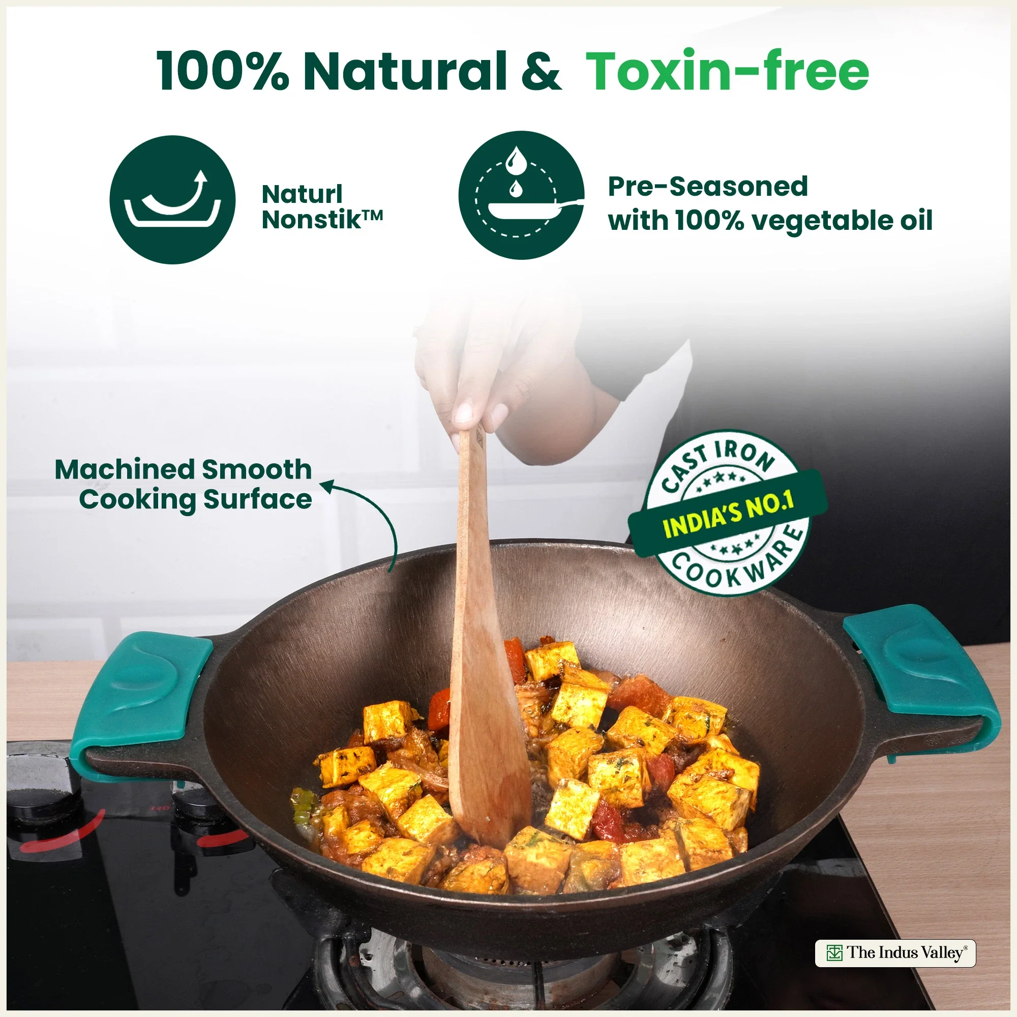 Super Smooth Cast Iron Kadai 2.5L 2.4Kg, Naturally Non-stick, Premium Quality, Toxin-free - Image 4