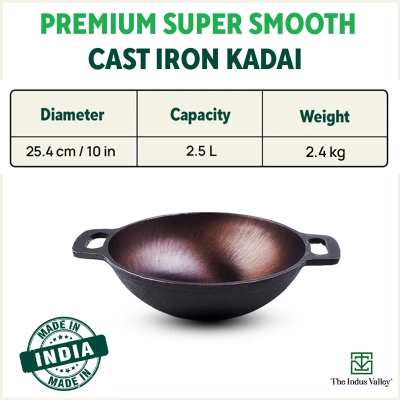Super Smooth Cast Iron Kadai 2.5L + Free ₹400 TadkaPan,Pre-seasoned, Nonstick, 100% Pure, Toxin-free - Image 3