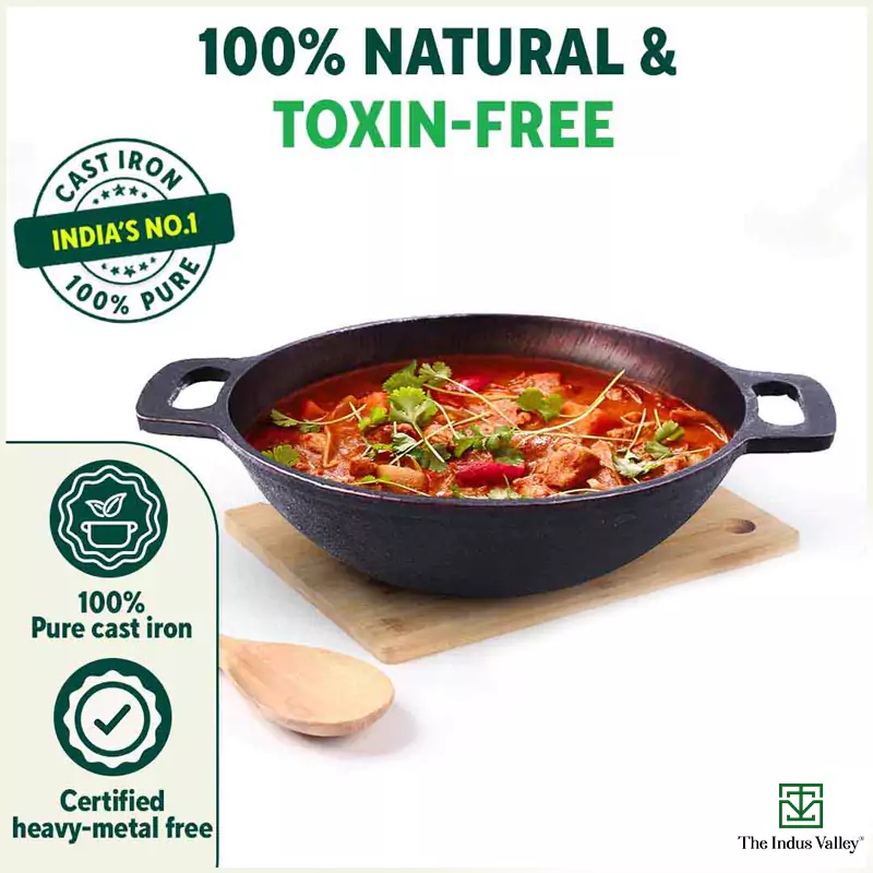 Super Smooth Cast Iron Kadai 2.5L + Free ₹400 TadkaPan,Pre-seasoned, Nonstick, 100% Pure, Toxin-free - Image 5