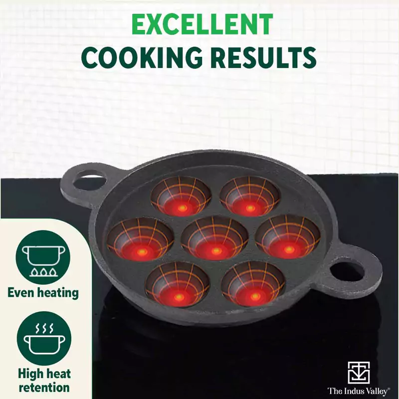 Super Smooth 7 Pit/Cup Cast Iron Paniyaram/Appe Pan 18.9cm+ Free Spatula, Pre-seasoned, Natural Nonstick, 100% Pure, Toxin-free - Image 6