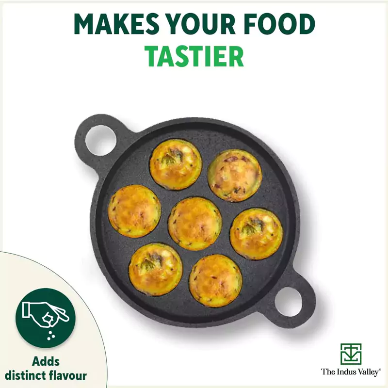 Super Smooth 7 Pit/Cup Cast Iron Paniyaram/Appe Pan 18.9cm+ Free Spatula, Pre-seasoned, Natural Nonstick, 100% Pure, Toxin-free - Image 8