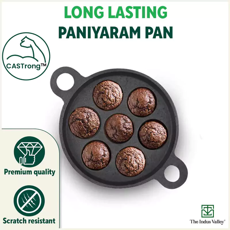 Super Smooth 7 Pit/Cup Cast Iron Paniyaram/Appe Pan 18.9cm+ Free Spatula, Pre-seasoned, Natural Nonstick, 100% Pure, Toxin-free - Image 9
