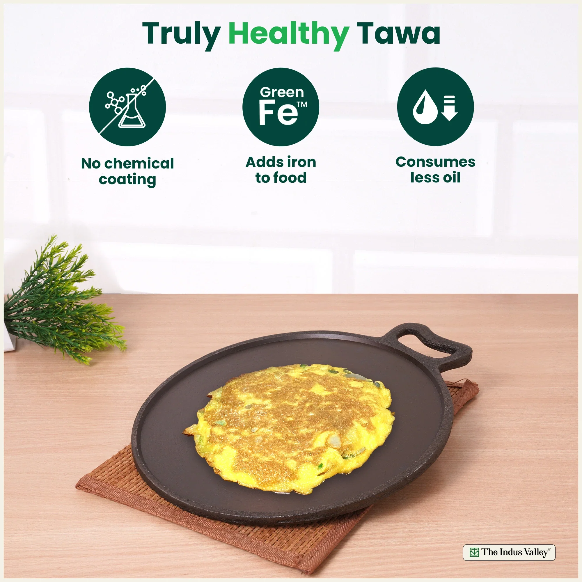 Super Smooth Cast Iron Tawa 27.9cm, Pre-seasoned, 100% Pure, Toxin-free, Induction 2.7 kg - Image 3