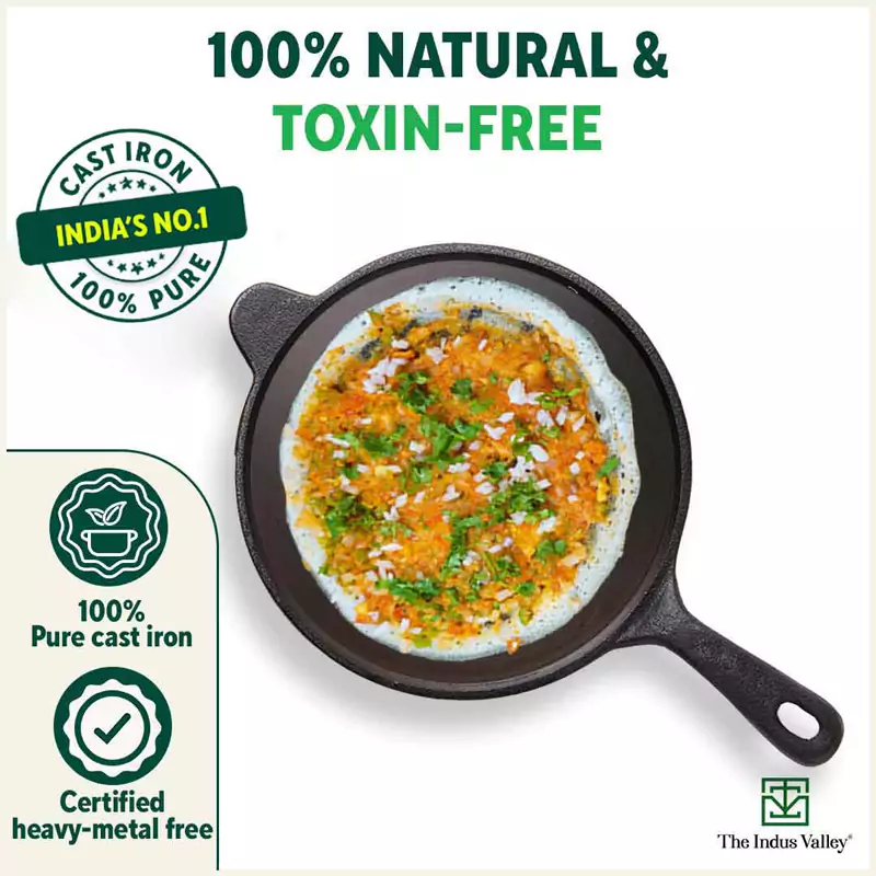 Super Smooth Cast Iron Tawa 25.4cm, Long Handle,Pre-seasoned, Naturally Nonstick, 100% Pure, Toxin-free, Induction, Free  110 Spatula - Image 4