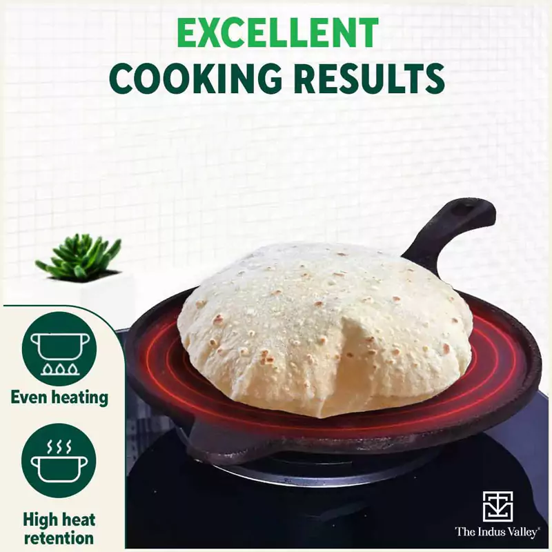 Super Smooth Cast Iron Tawa 25.4cm, Long Handle,Pre-seasoned, Naturally Nonstick, 100% Pure, Toxin-free, Induction, Free  110 Spatula - Image 6
