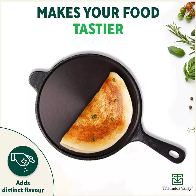 Super Smooth Cast Iron Tawa 25.4cm, Long Handle,Pre-seasoned, Naturally Nonstick, 100% Pure, Toxin-free, Induction, Free  110 Spatula - Image 8