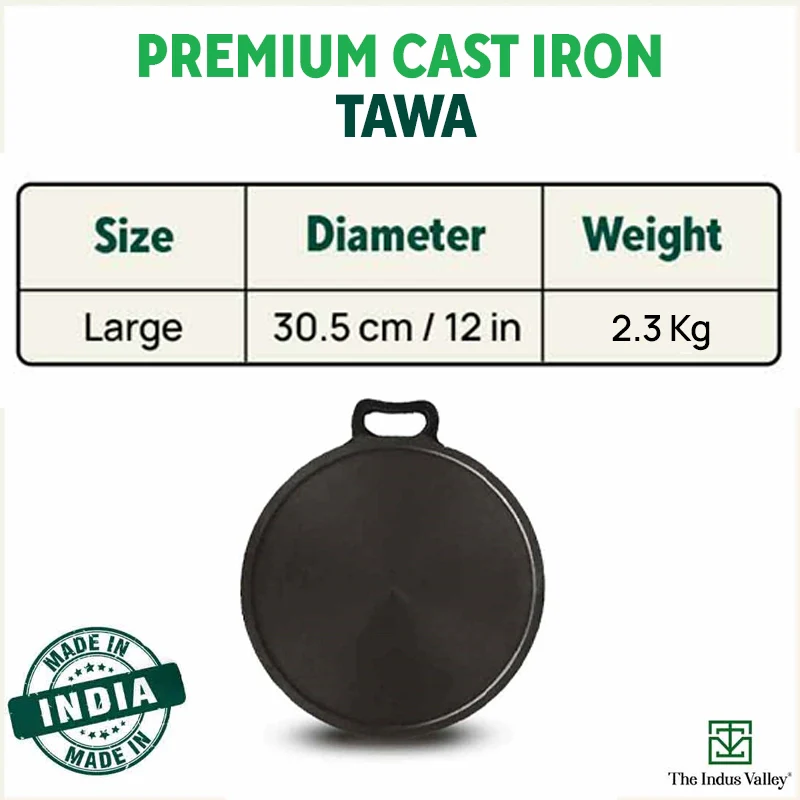 Super Smooth Cast Iron Tawa 30.5cm + Free  110 Spatula, Pre-seasoned, Naturally Nonstick, 100% Pure, Toxin-free 2.3kg - Image 3