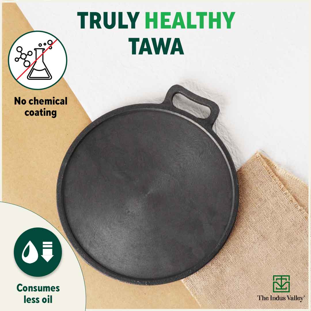 Super Smooth Cast Iron Tawa 30.5cm + Free  110 Spatula, Pre-seasoned, Naturally Nonstick, 100% Pure, Toxin-free 2.3kg - Image 4