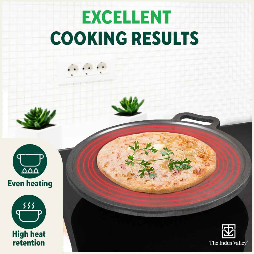 Super Smooth Cast Iron Tawa 30.5cm + Free  110 Spatula, Pre-seasoned, Naturally Nonstick, 100% Pure, Toxin-free 2.3kg - Image 7