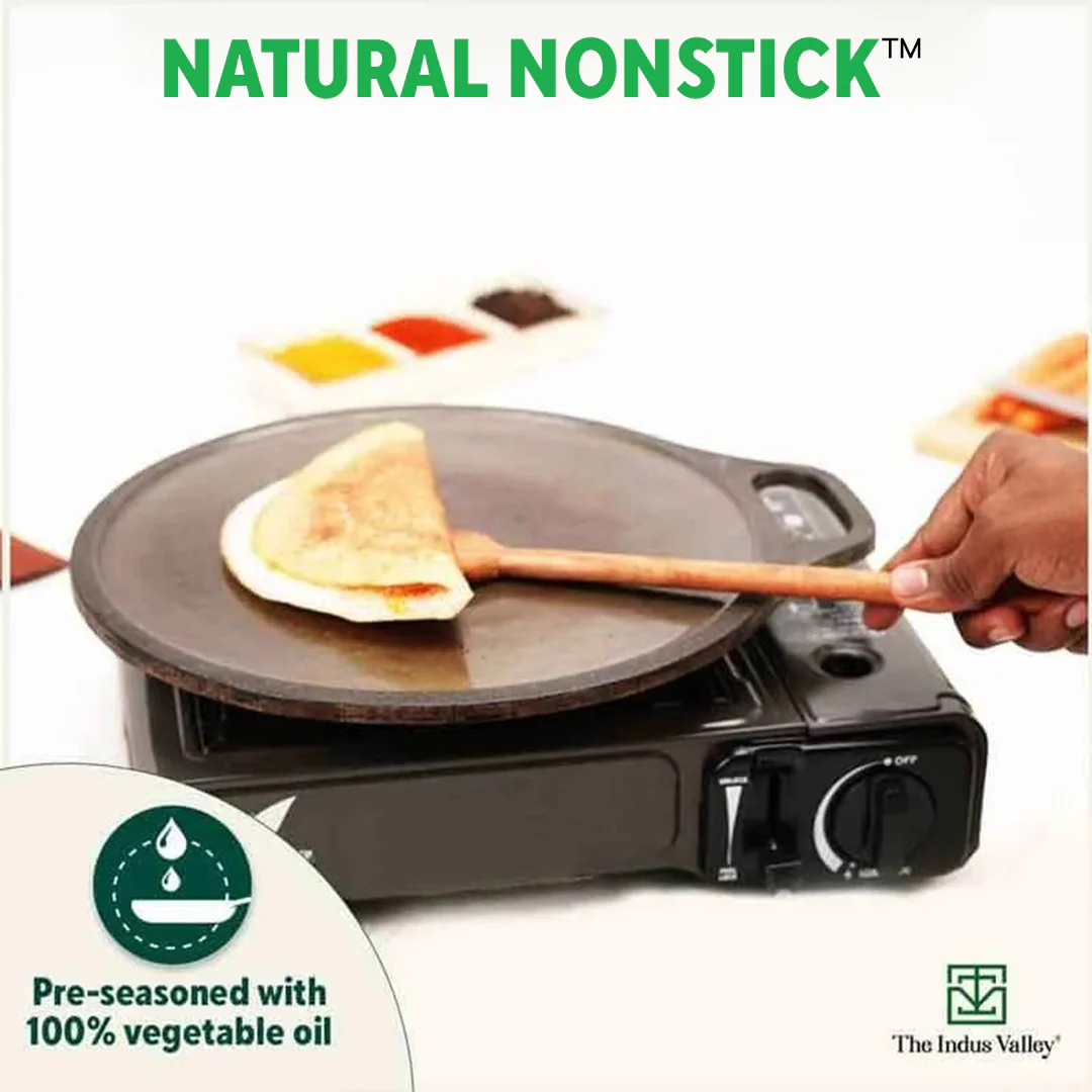 Super Smooth Cast Iron Tawa 30.5cm + Free  110 Spatula, Pre-seasoned, Naturally Nonstick, 100% Pure, Toxin-free 2.3kg - Image 8