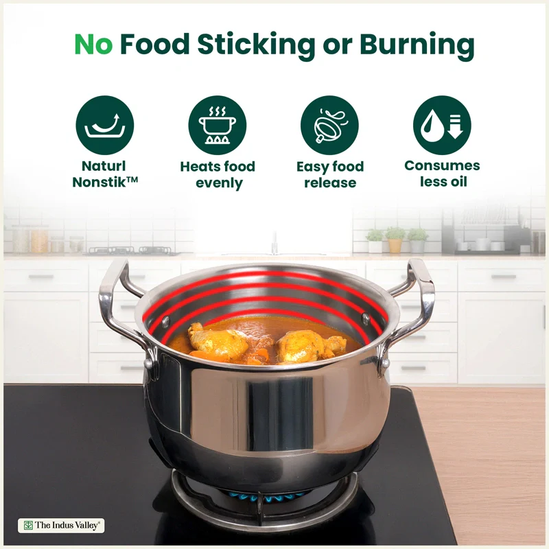 Tri-ply Stainless Steel Handi Shaped Biryani Pot/ Casserole/ Sauce Pot with Steel Lid 2L/2.6L/4L/4.5L/6.5L, Premium Quality, 3 Layer Thick Body, 100% Toxin-free, Non-stick, Induction & Gas - Image 5