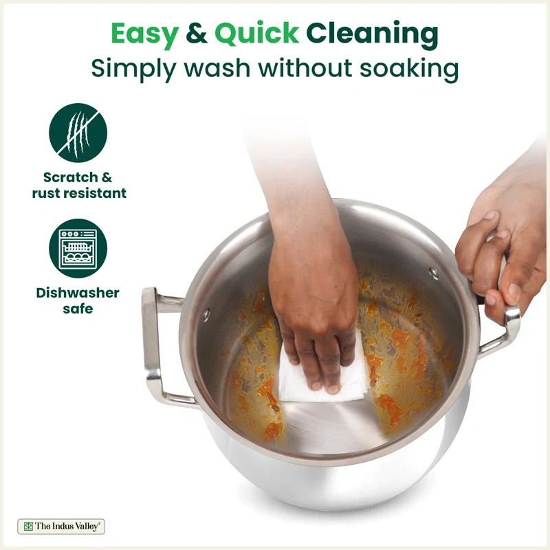 Tri-ply Stainless Steel Handi Shaped Biryani Pot/ Casserole/ Sauce Pot with Steel Lid 2L/2.6L/4L/4.5L/6.5L, Premium Quality, 3 Layer Thick Body, 100% Toxin-free, Non-stick, Induction & Gas - Image 7