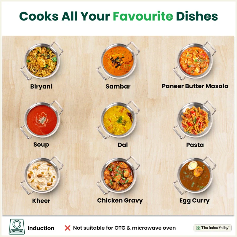 Tri-ply Stainless Steel Handi Shaped Biryani Pot/ Casserole/ Sauce Pot with Steel Lid 2L/2.6L/4L/4.5L/6.5L, Premium Quality, 3 Layer Thick Body, 100% Toxin-free, Non-stick, Induction & Gas - Image 9