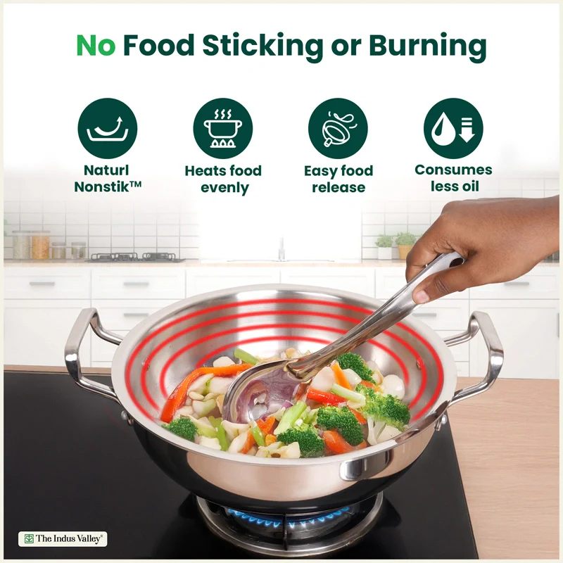Tri-ply Stainless Steel Deep Kadai with Steel Lid 20cm/22cm/24cm/26cm/28cm, Premium Quality, 3 Layer Thick Body, 100% Toxin-free, Non-stick, Induction & Gas - Image 7