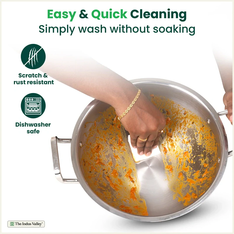 Tri-ply Stainless Steel Deep Kadai with Steel Lid 20cm/22cm/24cm/26cm/28cm, Premium Quality, 3 Layer Thick Body, 100% Toxin-free, Non-stick, Induction & Gas - Image 8