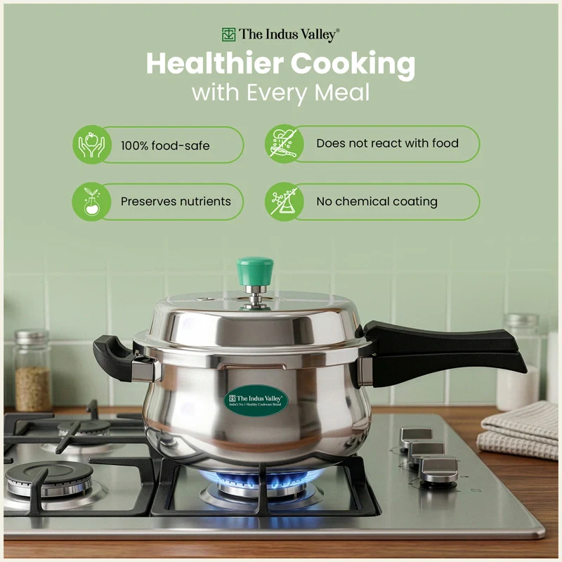 Tri-Ply Stainless Steel Outer Lid Handi Pressure Cooker 5.5L, 100% Food-Safe, 3 Layer Thick Body, Heavy Bottom, 5 Yr Warranty, Induction & Gas - Image 3