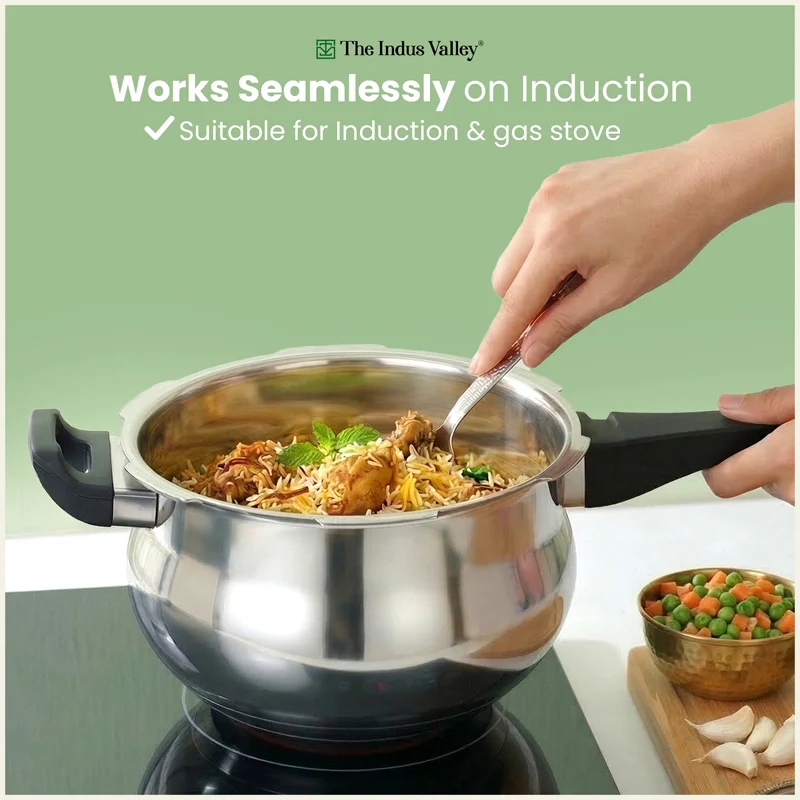 Tri-Ply Stainless Steel Outer Lid Handi Pressure Cooker 5.5L, 100% Food-Safe, 3 Layer Thick Body, Heavy Bottom, 5 Yr Warranty, Induction & Gas - Image 8