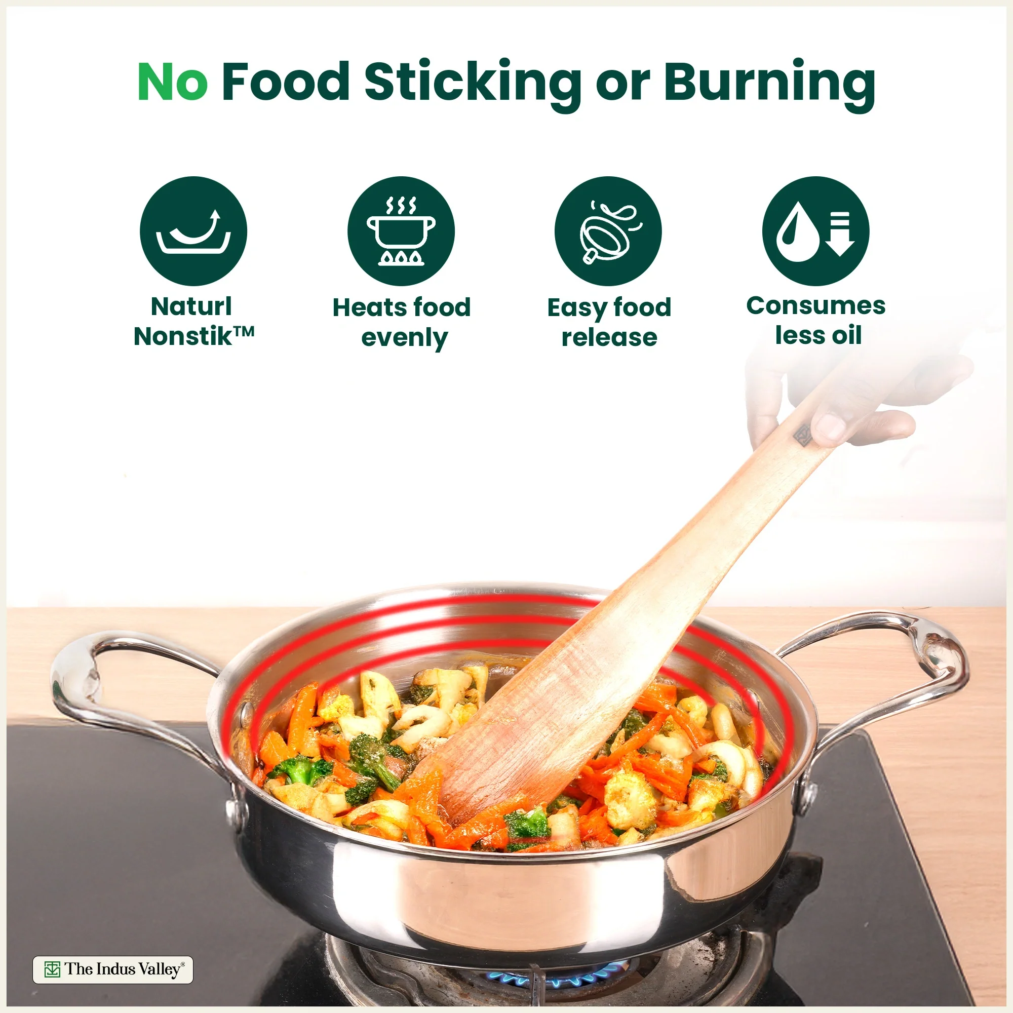 Tri-ply Stainless Steel Saute Pan 22cm 2L | No Sticking, No Burning | With Steel Lid | Fast Heating, Healthy Cooking | Induction Safe - Image 6