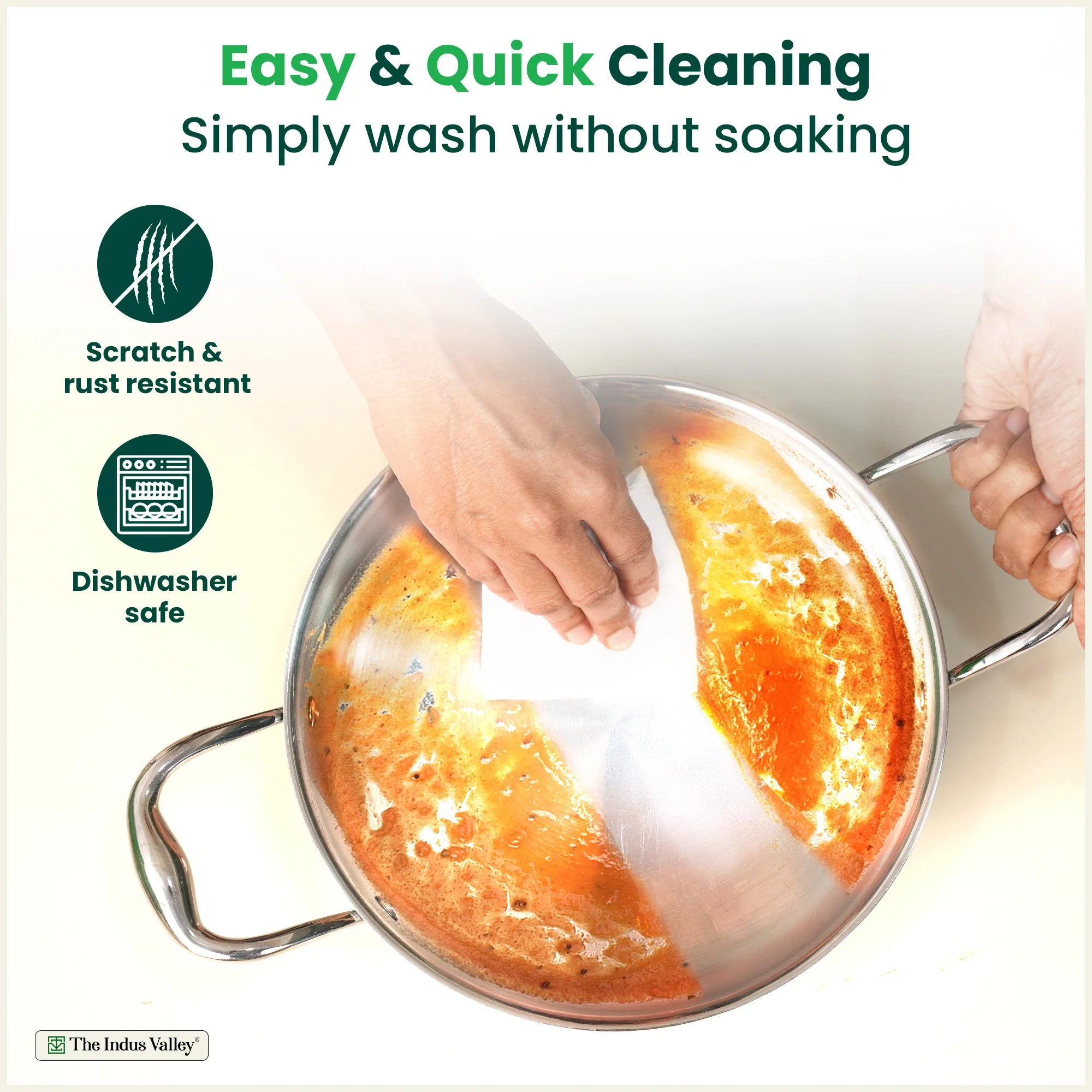 Tri-ply Stainless Steel Saute Pan 22cm 2L | No Sticking, No Burning | With Steel Lid | Fast Heating, Healthy Cooking | Induction Safe - Image 7