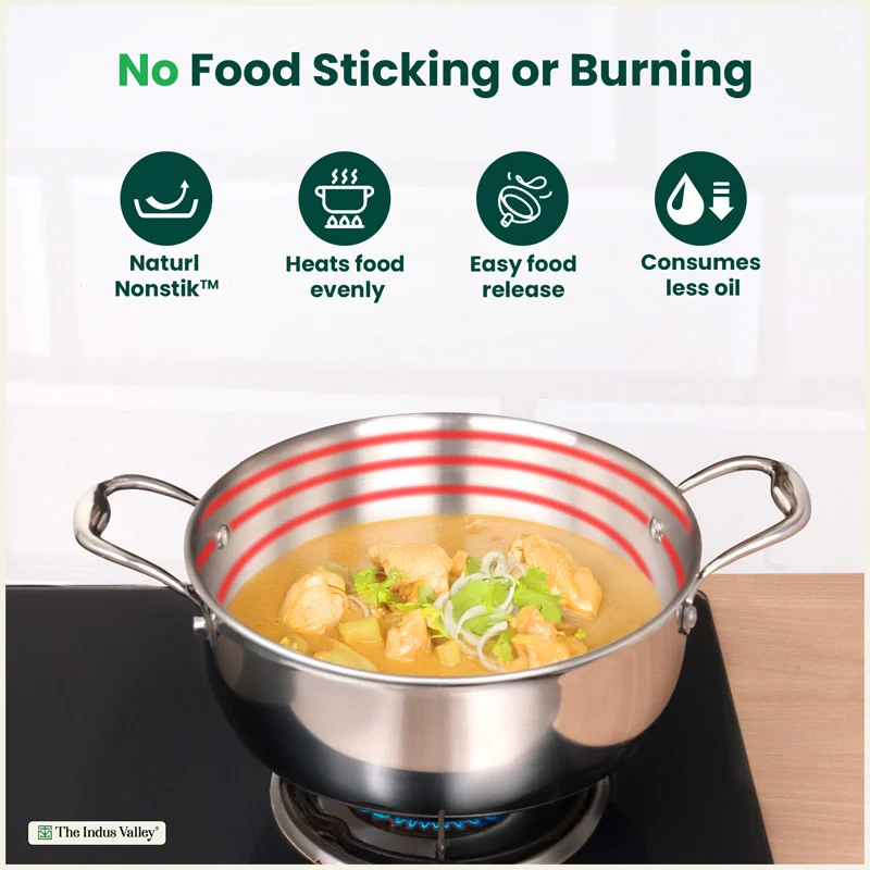 Premium Quality Tri-ply Stainless Steel Short Biryani Pot/Casserole/Stock Pot with Steel Lid 2.5L / 4.0L / 6.5L, 100% Toxin-free, Wide Base, 3 Layer Thick Body, Non-stick, Induction & Gas - Image 5