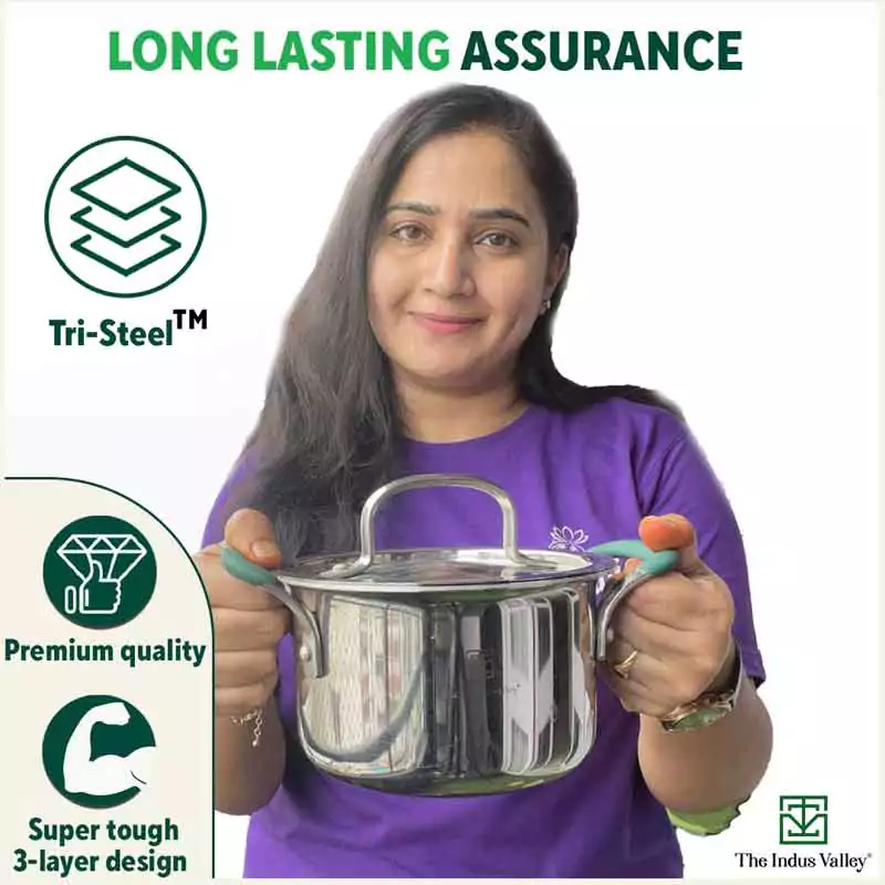 TurboCuk Tri-ply Stainless Steel Casserole/Biryani Cooking Pot 2.9L + Steel Lid, Premium 3 Layer Body, Cool Silicone Handles, Induction, Non-stick - Image 11