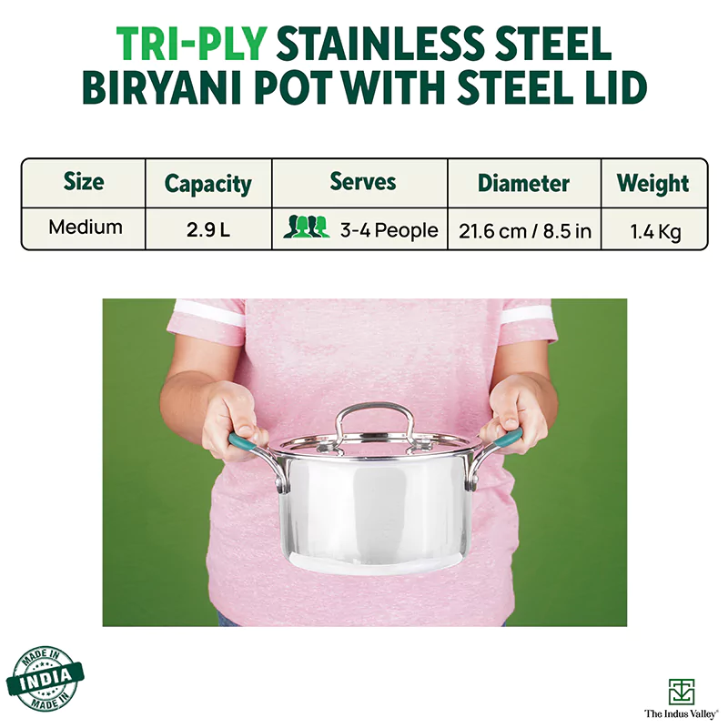 TurboCuk Tri-ply Stainless Steel Casserole/Biryani Cooking Pot 2.9L + Steel Lid, Premium 3 Layer Body, Cool Silicone Handles, Induction, Non-stick - Image 3