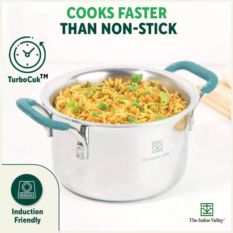 TurboCuk Tri-ply Stainless Steel Casserole/Biryani Cooking Pot 2.9L + Steel Lid, Premium 3 Layer Body, Cool Silicone Handles, Induction, Non-stick - Image 8