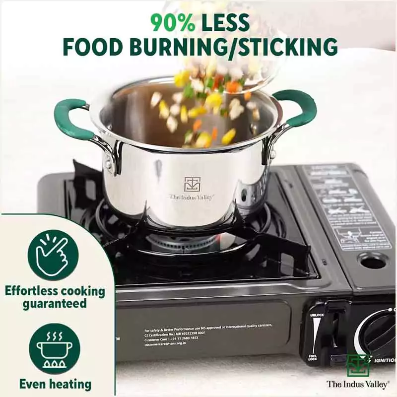 TurboCuk Tri-ply Stainless Steel Casserole/Biryani Cooking Pot 2.9L + Steel Lid, Premium 3 Layer Body, Cool Silicone Handles, Induction, Non-stick - Image 9