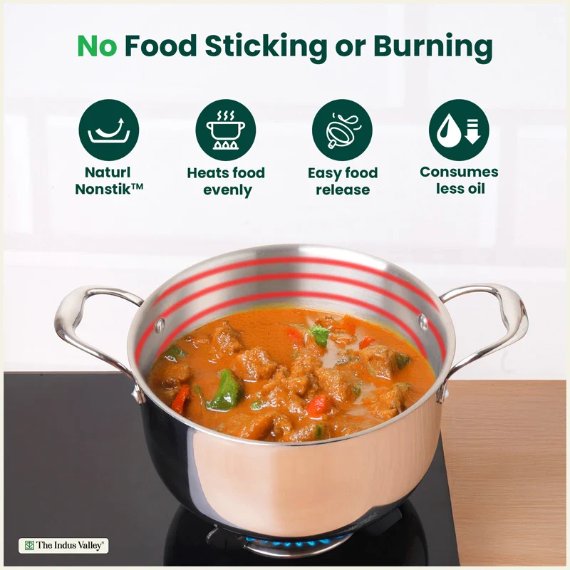 Tri-ply Stainless Steel Biryani Pot/ Casserole/ Sauce Pot with Steel Lid 3.2L/3.7L/5.5L/8.5L, Premium Quality, 3 Layer Thick Body, 100% Toxin-free, Non-stick, Induction & Gas - Image 5