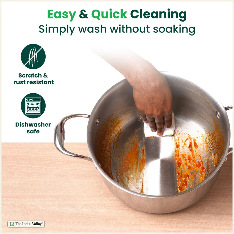Tri-ply Stainless Steel Biryani Pot/ Casserole/ Sauce Pot with Steel Lid 3.2L/3.7L/5.5L/8.5L, Premium Quality, 3 Layer Thick Body, 100% Toxin-free, Non-stick, Induction & Gas - Image 7