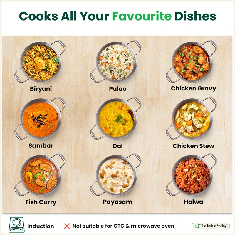 Tri-ply Stainless Steel Biryani Pot/ Casserole/ Sauce Pot with Steel Lid 3.2L/3.7L/5.5L/8.5L, Premium Quality, 3 Layer Thick Body, 100% Toxin-free, Non-stick, Induction & Gas - Image 9