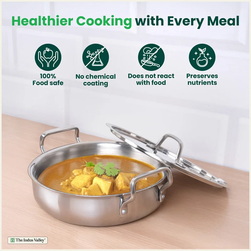 Tri-ply Stainless Steel Uruli with Steel Lid 3L/4.6L, Premium Quality, 3 Layer Thick Body, 100% Toxin-free, Non-stick, Induction & Gas - Image 3