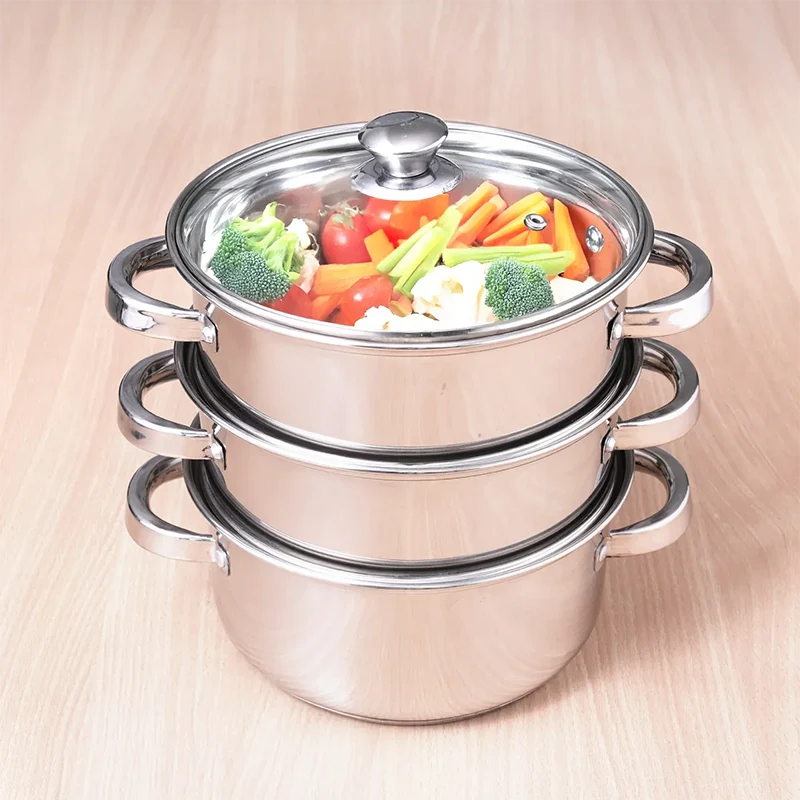 Tri-Steel Multi Purpose Stainless Steel Steamer with Tri-Ply Bottom 2 Tier / 3 Tier| Vegetable Steamer | Khandvi/Modak/Momo Maker | Steaming Pot 1.42 Kg / 1.9 Kg