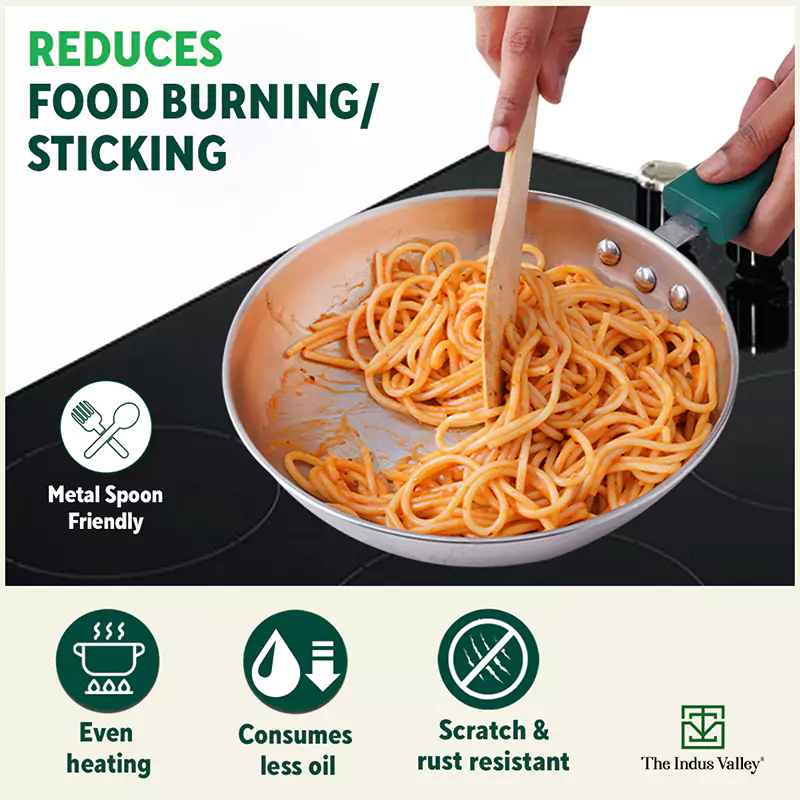 Tri-Steel Stainless Steel Cookware Set: Kadai with Lid(22cm)+ Frypan(22cm), Premium Quality, Tri-ply (3 Layer) Bottom, Soft-touch Handles, 100% Toxin-free, Non-stick, Induction & Gas - Image 7
