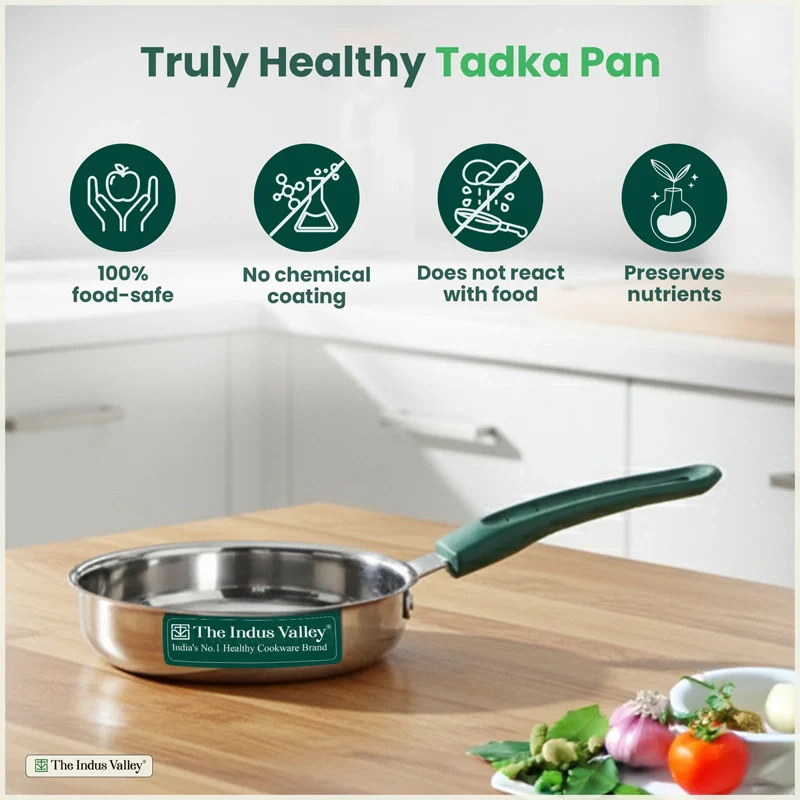 Tri-Steel Stainless Steel Tadka Pan 13 cm, Premium Quality, Tri-ply Bottom, Soft-touch Handle, 100% Toxin-free, Non-stick, Induction & Gas - Image 3