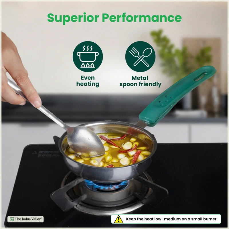 Tri-Steel Stainless Steel Tadka Pan 13 cm, Premium Quality, Tri-ply Bottom, Soft-touch Handle, 100% Toxin-free, Non-stick, Induction & Gas - Image 4