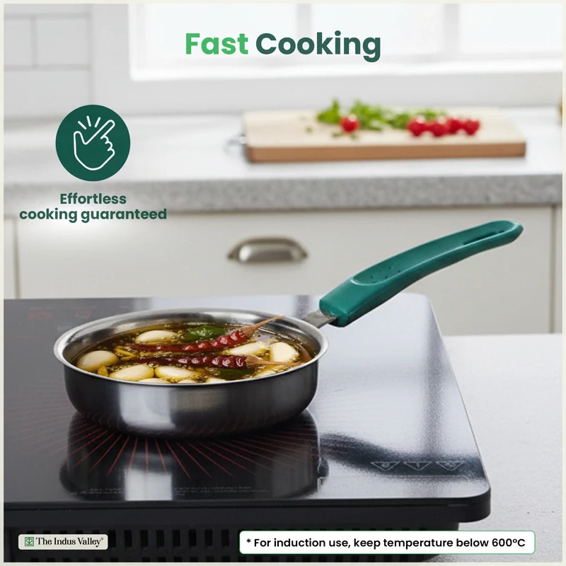 Tri-Steel Stainless Steel Tadka Pan 13 cm, Premium Quality, Tri-ply Bottom, Soft-touch Handle, 100% Toxin-free, Non-stick, Induction & Gas - Image 5