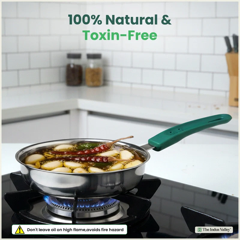 Tri-Steel Stainless Steel Tadka Pan 13 cm, Premium Quality, Tri-ply Bottom, Soft-touch Handle, 100% Toxin-free, Non-stick, Induction & Gas - Image 6