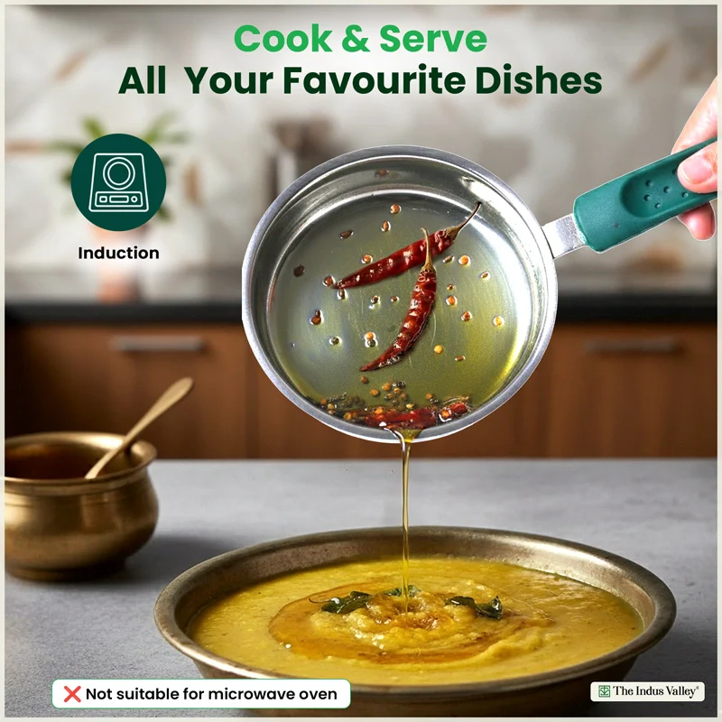 Tri-Steel Stainless Steel Tadka Pan 13 cm, Premium Quality, Tri-ply Bottom, Soft-touch Handle, 100% Toxin-free, Non-stick, Induction & Gas - Image 9