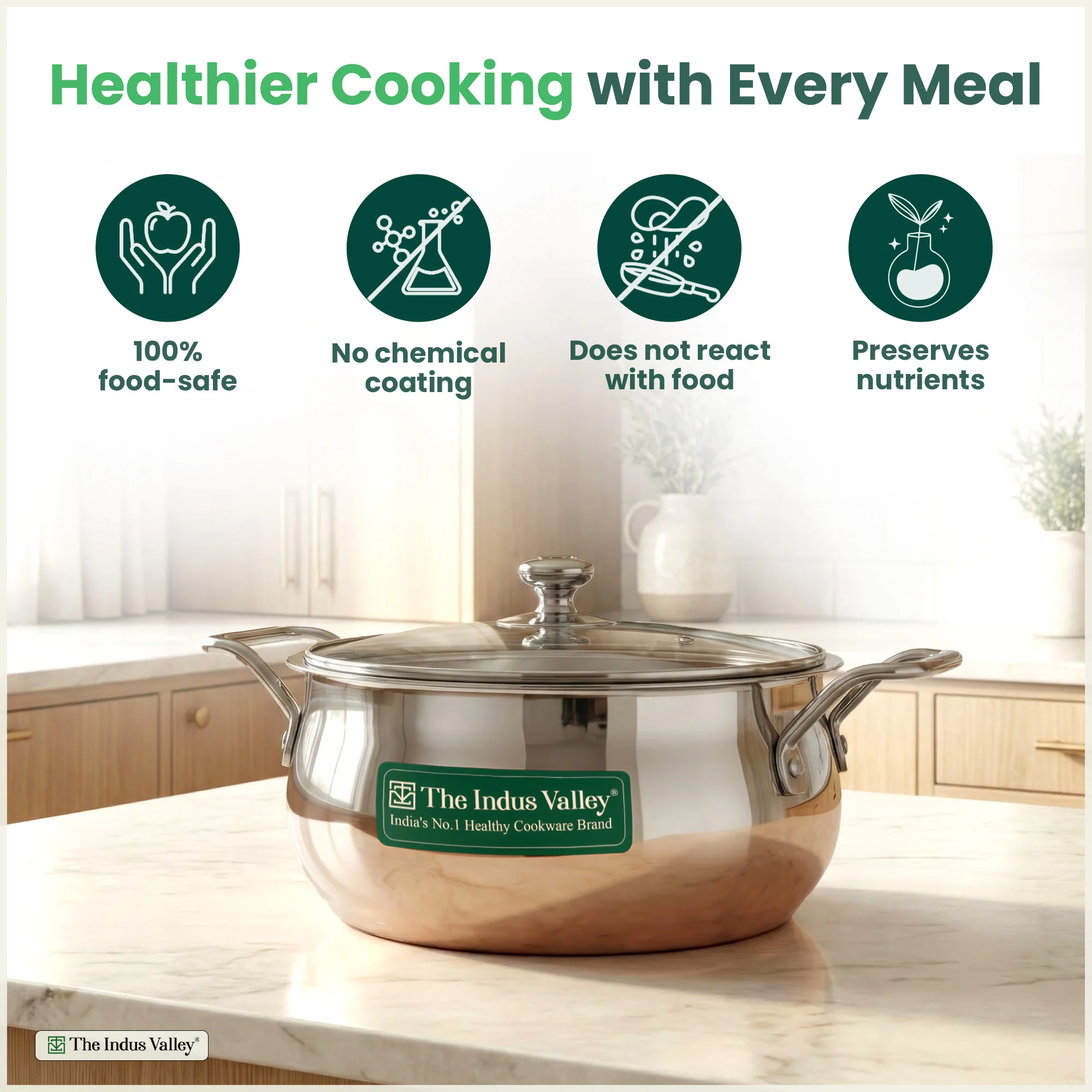 TurboCuk Tri-ply Biryani Cooking Pot/Casserole+ Glass Lid 2L, Wide Handi Shape, Premium Quality, 3 Layer Thick Body, 100% Toxin-free, Non-stick, Induction & Gas - Image 3