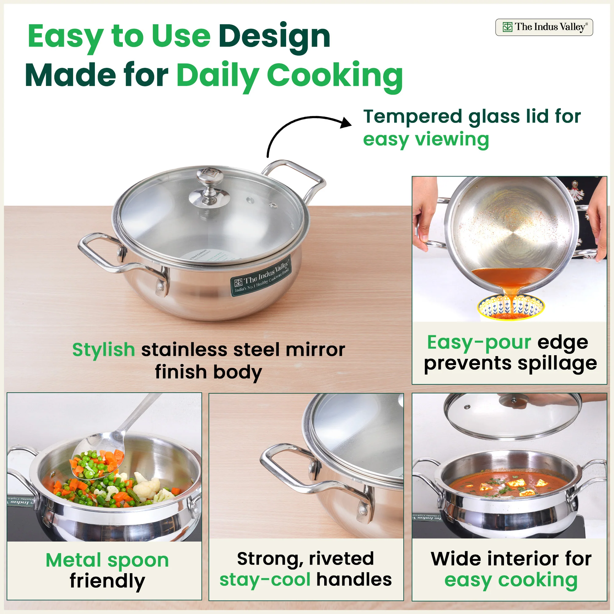 TurboCuk Tri-ply Biryani Cooking Pot/Casserole+ Glass Lid 2L, Wide Handi Shape, Premium Quality, 3 Layer Thick Body, 100% Toxin-free, Non-stick, Induction & Gas - Image 8