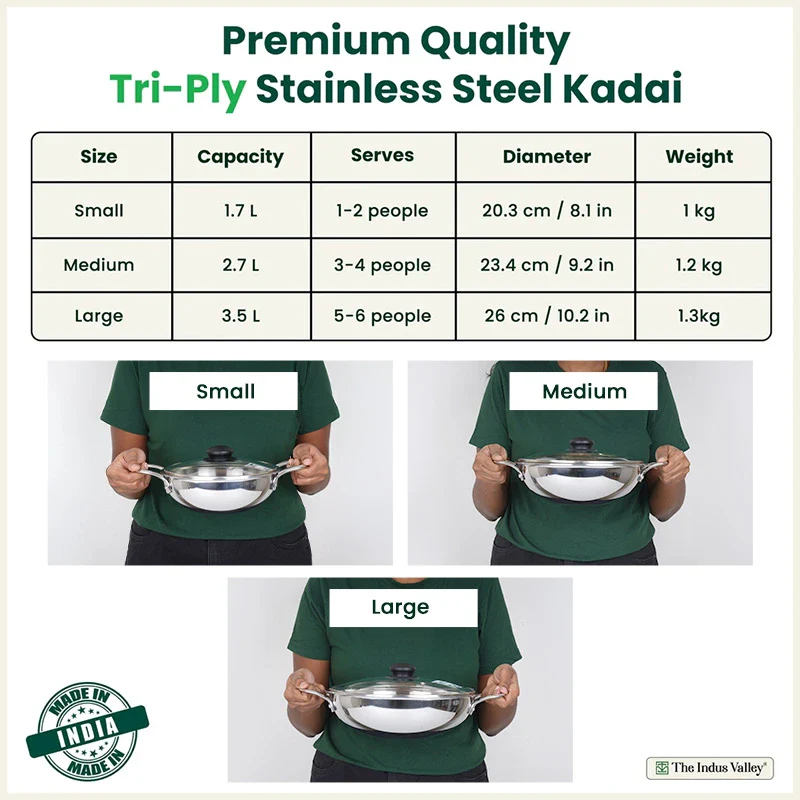 TurboCuk Tri-ply Stainless Steel Kadai+ Glass Lid 1.7/2.7/3.5L, Premium Quality, 3 Layer Thick Body, 100% Toxin-free, Non-stick, Induction & Gas - Image 3