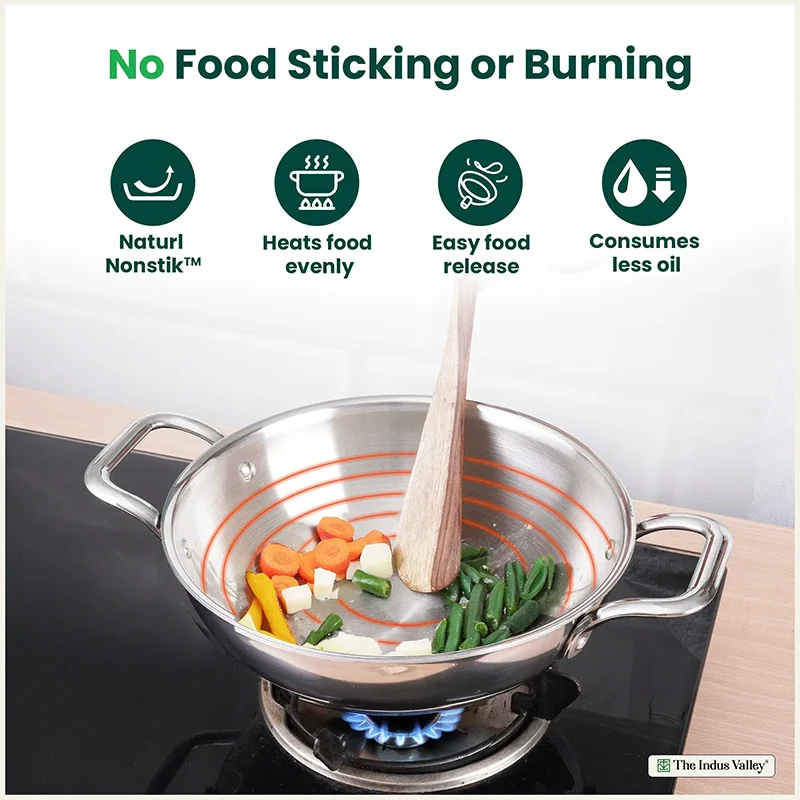TurboCuk Tri-ply Stainless Steel Kadai+ Glass Lid 1.7/2.7/3.5L, Premium Quality, 3 Layer Thick Body, 100% Toxin-free, Non-stick, Induction & Gas - Image 6