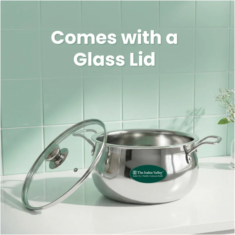 TurboCuk Tri-ply Stainless Steel Handi Casserole/ Biryani Cooking Pot+ Glass Lid 4L, Premium Quality, 3 Layer Thick Body, 100% Toxin-free, Non-stick, Induction & Gas - Image 3