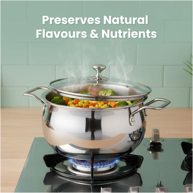 TurboCuk Tri-ply Stainless Steel Handi Casserole/ Biryani Cooking Pot+ Glass Lid 4L, Premium Quality, 3 Layer Thick Body, 100% Toxin-free, Non-stick, Induction & Gas - Image 6