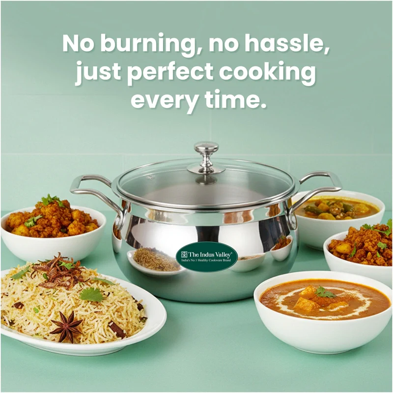 TurboCuk Tri-ply Stainless Steel Handi Casserole/ Biryani Cooking Pot+ Glass Lid 4L, Premium Quality, 3 Layer Thick Body, 100% Toxin-free, Non-stick, Induction & Gas - Image 7